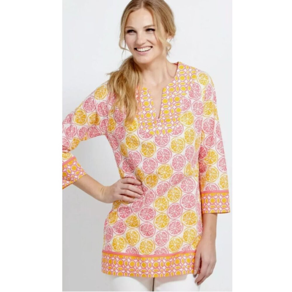 VINEYARD VINES Lemon & Limes Sunset Pink Tunic Blouse Size S